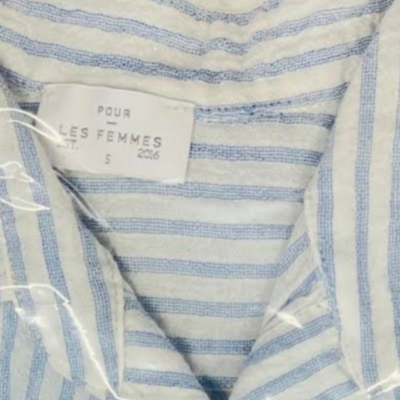 New! Pour Les Femmes Linen Shirt Dress Blue White Cotton Stripe Small — image 6 of 6